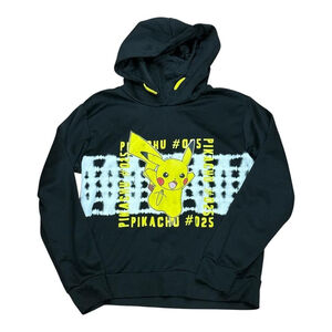 Pokemon Pikachu Hoodie Boys 10-12 Black Pullover Graphic Print Hooded Polyester
